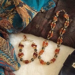 Baltic Amber Nugget Doubled Necklace & Bracelet Set